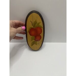 VTG Hand Painted‎ Apples Plaque Natural Rustic Edge/Metal Hanger. '70's